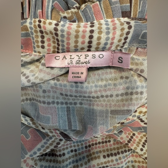Calypso St Barth Boho Spotted Print Tie Neck Long Sleeve Peasant Blouse Sz S - Picture 9 of 11